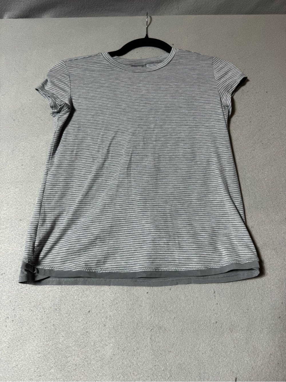 Athleta Gray & White Striped Short Sleeve Tee